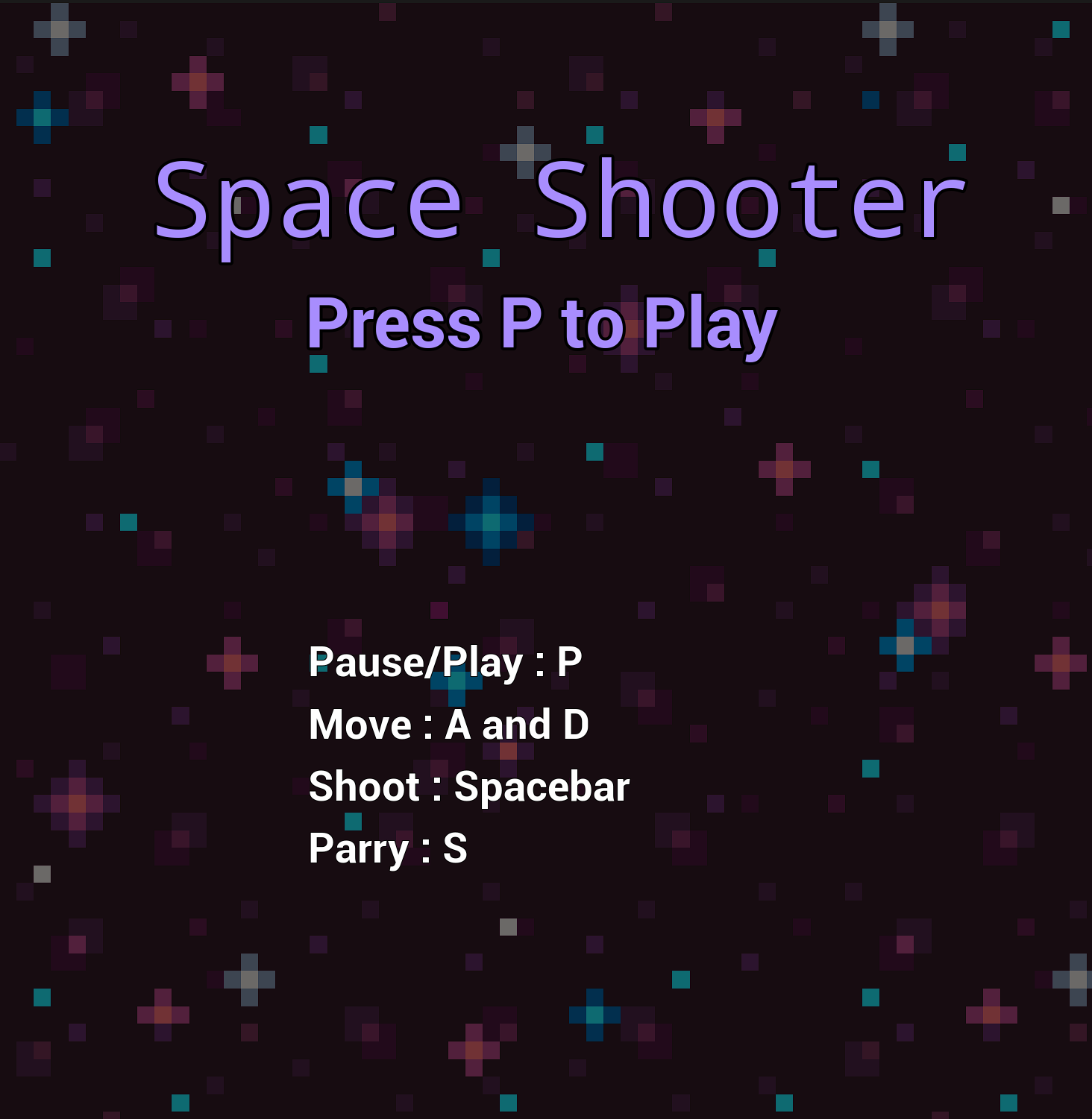 Screenshot of the title screen for my Space Shooter game